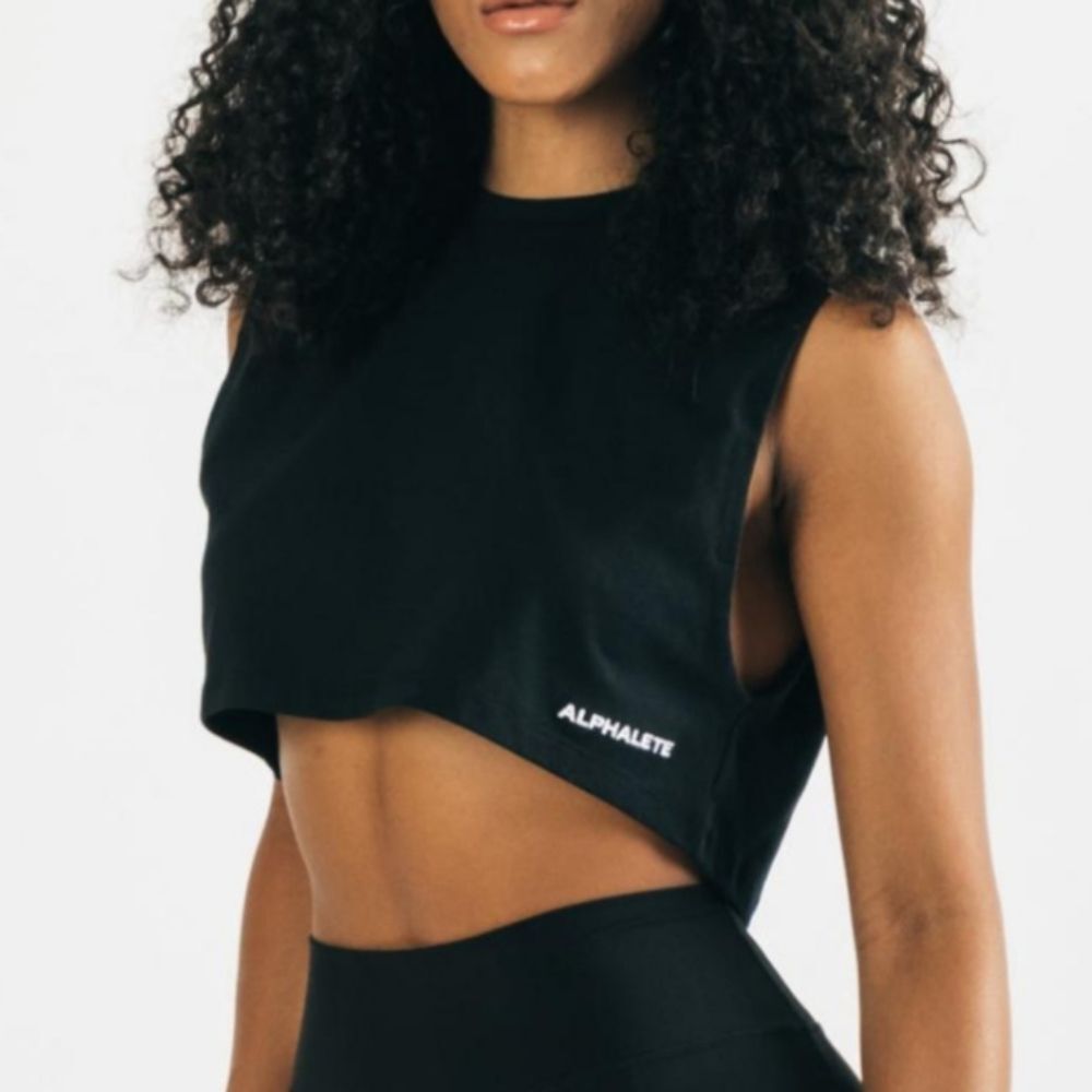 NWT alphalete womens heavy cotton crop cut off black